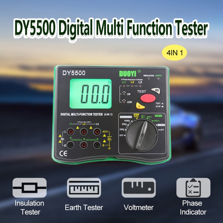 DUOYI DY5500 Car 4 in 1 Digital Multifunction Resistance Tester Insulation Earth Multimeter, DY5500 DUOYI DY5500 Car 4 in 1 Digital Multifunction Resistance Tester Insulation Earth Multimeter, DY5500